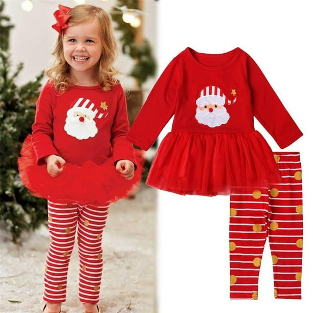 2PCS Outfit Set Baby Girls Christmas Toddler Long Sleeve Deer Print Tops+Pants Outfits Clothes 